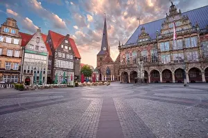 Bremen, Germany. Cityscape image of Hanseatic City of Bremen, Germany with historic Market Square and Town Hall at summer sunrise
