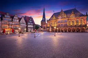 Bremen, Germany. Cityscape image of Hanseatic City of Bremen, Germany with historic Market Square and Town Hall at summer sunrise