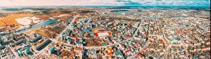 Brest, Belarus. Brest Cityscape Skyline In Spring Day. Bird's-eye View Of Residential Districts. Panorama Panoramic View