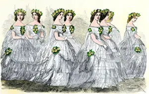 1858 Prints: Bridesmaids at the wedding of Queen Victoria's daughter