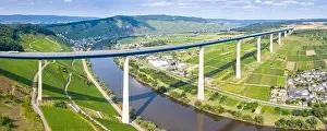 Panoramic Photo Prints: Bridge over Moselle river panorama in Zeltingen Germany road