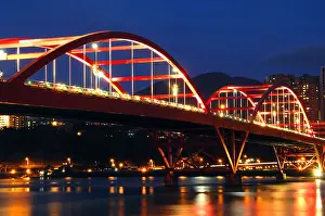 Taipei Prints: Bridge across a river, Guandu Bridge, Taipei, Taiwan
