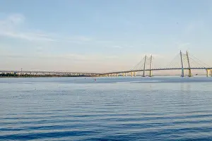 River Bridge Prints: The bridge in St. Petersburg. Beautiful view of the Gulf of Finland