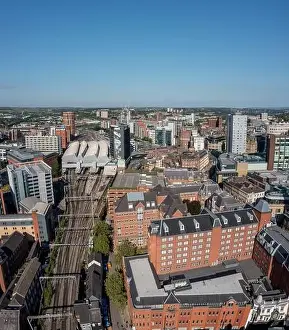 Urban Sprawl Prints: Bridgewater place and an Aerial view of Leeds City Centre from the south looking back to the train station and offices