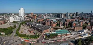 Urban Sprawl Prints: Bridgewater place and an Aerial view of Leeds City Centre from the south looking back to the train station and offices