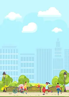 Jogging Prints: Bright design of city park with people