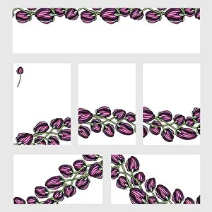 bright vector collection of business cards, envelopes flower frame with decorative colored flowers
