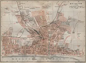 Brighton Prints: BRIGHTON antique town city plan. Sussex. BAEDEKER, 1910 antique map