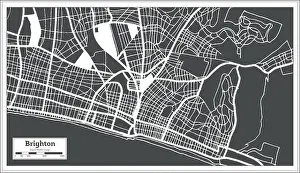 Brighton Prints: Brighton Great Britain City Map in Black and White Color in Retro Style
