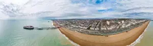Brighton Pier, UK - Aerial panoramic view on sunny day
