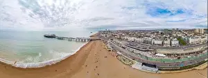 Brighton Pier, UK - Aerial panoramic view on sunny day