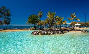 Redcliffe Prints: Brisbane, AUS - Sept 09, 2018: Settlement Cove Lagoon on the beach on sunny day