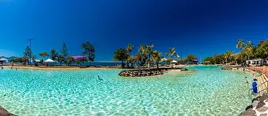 Redcliffe Prints: Brisbane, AUS - Sept 09, 2018: Settlement Cove Lagoon on the beach on sunny day