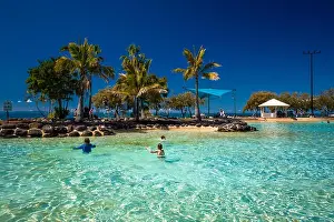 Brisbane, AUS - Sept 09, 2018: Settlement Cove Lagoon on the beach on sunny day, Redcliffe, Brisbane, Australia