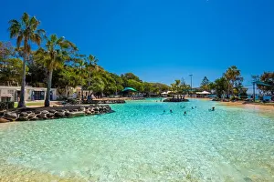 Redcliffe Prints: Brisbane, AUS - Sept 09, 2018: Settlement Cove Lagoon on the beach on sunny day