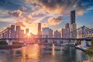 Brisbane. Cityscape image of Brisbane skyline, Australia with Story Bridge during dramatic sunset