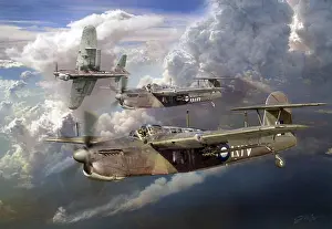 British Fairey Barracuda torpedo dive bombers of 814 squadron Fleet Air Arm over the Indian Ocean 1945