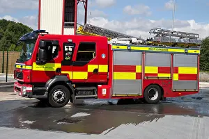 Emergency Services Prints: British Fire Engine outside a fire station