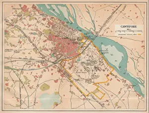 Sons Prints: BRITISH INDIA. Cawnpore (Kanpur) city plan showing cantonment, 1929 old map