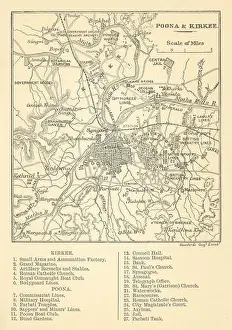 BRITISH INDIA. Sketch maps of the cities of Poona (Pune) & Kirkee 1905 old