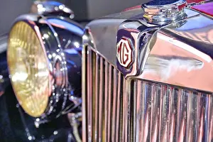 Radiator Prints: British Motor Museum Gaydon the 1936 MG SA sports car in red and chrome and its Art Deco lines radiator grill detail