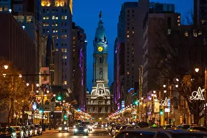 City Hall Prints: Broad Street at night, Philadelphia, Pennsylvania, USA