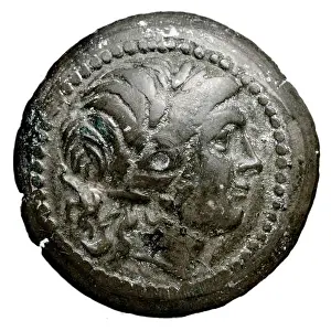 2nd Century Prints: A bronze coin from Cyzique, Mysie, created by an ancient mint, dating to around 200