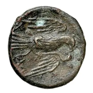 A bronze double coin from Chalcis, Euboea, created by an ancient mint, dated to 170 AD, an example of Greek numismatics