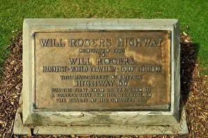 Santa Monica Prints: Bronze plaque dedicating Route 66 as the Will Rogers Highway, Palisades Park, Santa Monica