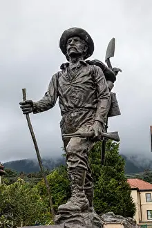 Early Summer Prints: Bronze Prospector Statue in Front of Pioneers Home in Sitka, Alaska