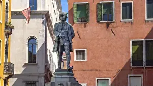 Carlo Prints: Bronze statue of Carlo Goldoni in Campo San Bartolomeo, Venice, Italy
