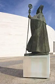 Pope Prints: Bronze statue of Pope John Paul II holding a pastoral staff