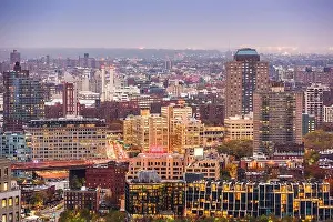 Heights Prints: Brooklyn, New York, USA downtown borough cityscape from above at twilight