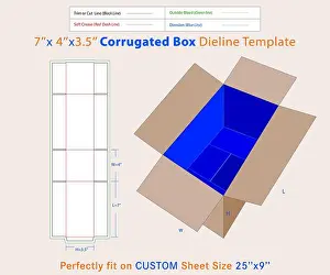 Dimension Prints: Brown Corrugated Packing box Size 7x4x3