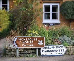 Somerset Prints: A brown sign for Montacute House in Somerset UK