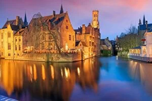 March Collection: Bruges, Belgium night scene on the Rozenhoedkaai River