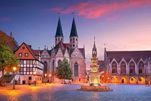 Brunswick, Germany. Cityscape image of historical downtown of Brunswick, Germany with St. Martini Church and Old Town Hall at summer sunset