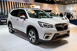 Modern Car Prints: BRUSSELS - JAN 9, 2020: New Subaru Forester car model showcased at the Brussels Autosalon 2020 Motor Show