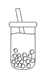 Taiwanese Prints: Bubble tea showing boba pearls and straw in rounded glass tumbler