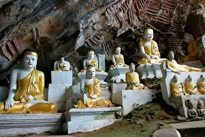 Burmese Prints: Buddhist cave temple near Moulmein, Mon State, Lower Burma, (Myanmar)