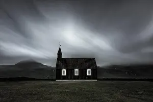 Iceland Landscape Prints: The Budir Black Church on the Snaefellsnes Peninsula in Iceland