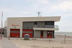 Noordwijk Prints: Building of the baywatch (reddingsbrigade in dutch) at the North Sea coast of Noordwijk in the Netherlands