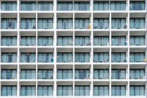 White City Prints: Building facade with balcony with table and chair. Hotel apartment balcony texture pattern