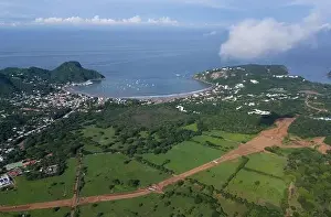 San Juan Prints: Building new road near San Juan Del Sur in Nicaragua aerial drone view