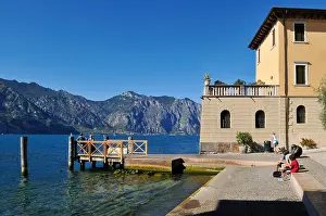 Lake Garda Prints: Building at the old harbour of Malcesine, Lake Garda, Veneto, Venetia, Italy, Europe