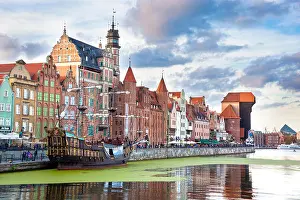 Polska Prints: Buildings at the waterfront (Motlawa River) in Gdansk, Poland