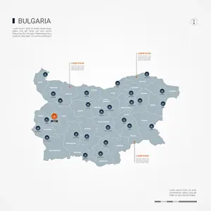 Subdivision Prints: Bulgaria map with borders, cities