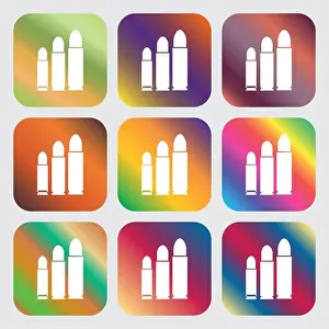 Cartridge Prints: bullet Icon. Nine buttons with bright gradients for beautiful design. Vector