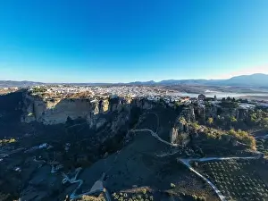 Toros Prints: Bullring of the Royal Cavalry of Ronda aerial view at sunrise in Spain