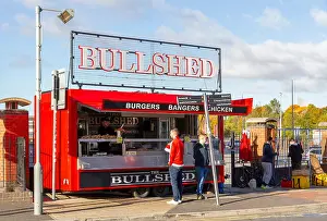 Burger Prints: Bullshed food stall outside Old Trafford Football Stadium on match day